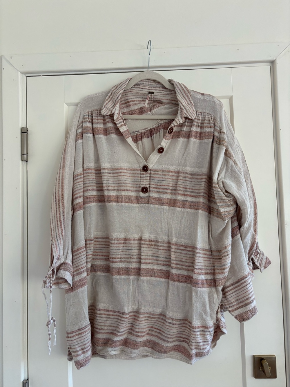 Free People Striped Tunic in Cream & Brown Size Medium
